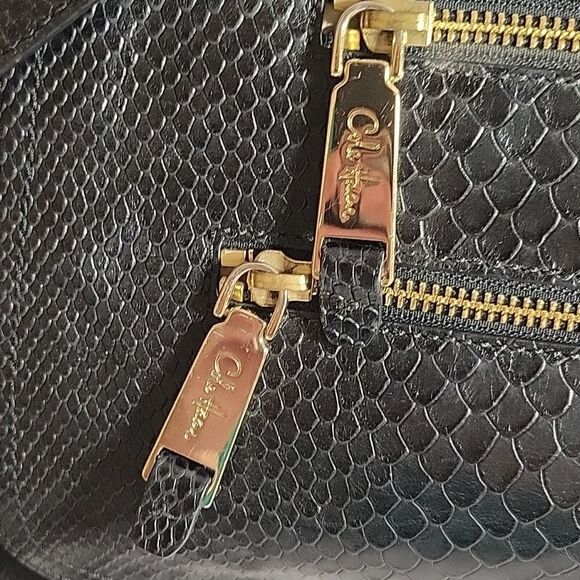 Cole Haan Black Snake Print Leather Crossbody Messenger Bag - Picture 2 of 12